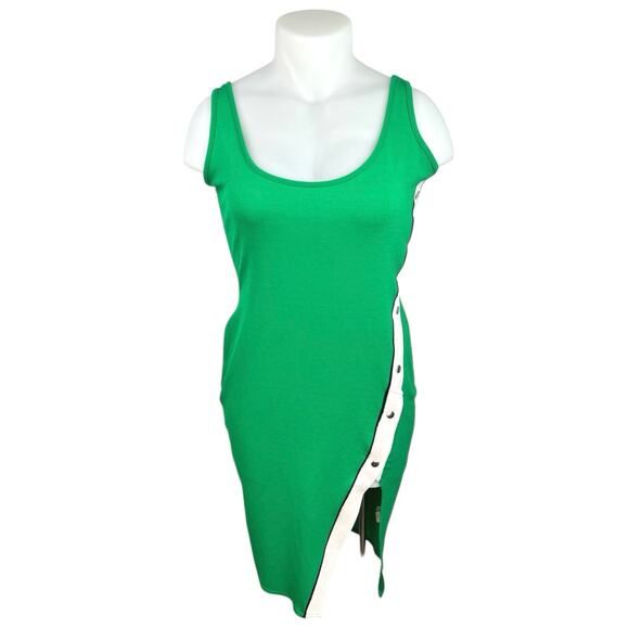 Boohoo Green Sleeveless Asymmetrical Button Slit Mini Bodycon Tank Dress Size 14 - Picture 1 of 5